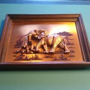 Vintage 3D Copper Relief Wall Art John Louw Mother and Baby Elephant